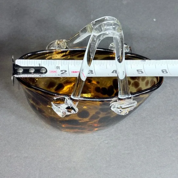 Hand Blown Murano Style Vintage Glass Purse Vase Leopard Spot Amber 7" Art - Picture 12 of 13